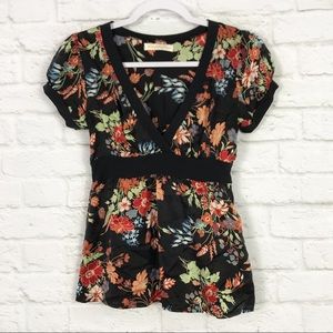 Hero & Leander Floral Silk Babydoll VNeck Top S